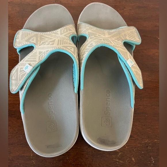 SPENCO Beige and Teal Adjustable Slide Sandals size 8 Tribal Slide Women's - Picture 6 of 9